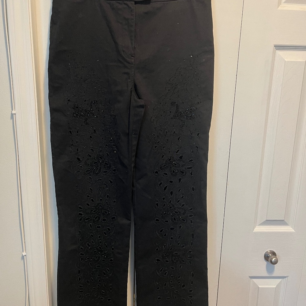 Debbie Shuchat size 14 embellished black wide leg jeans